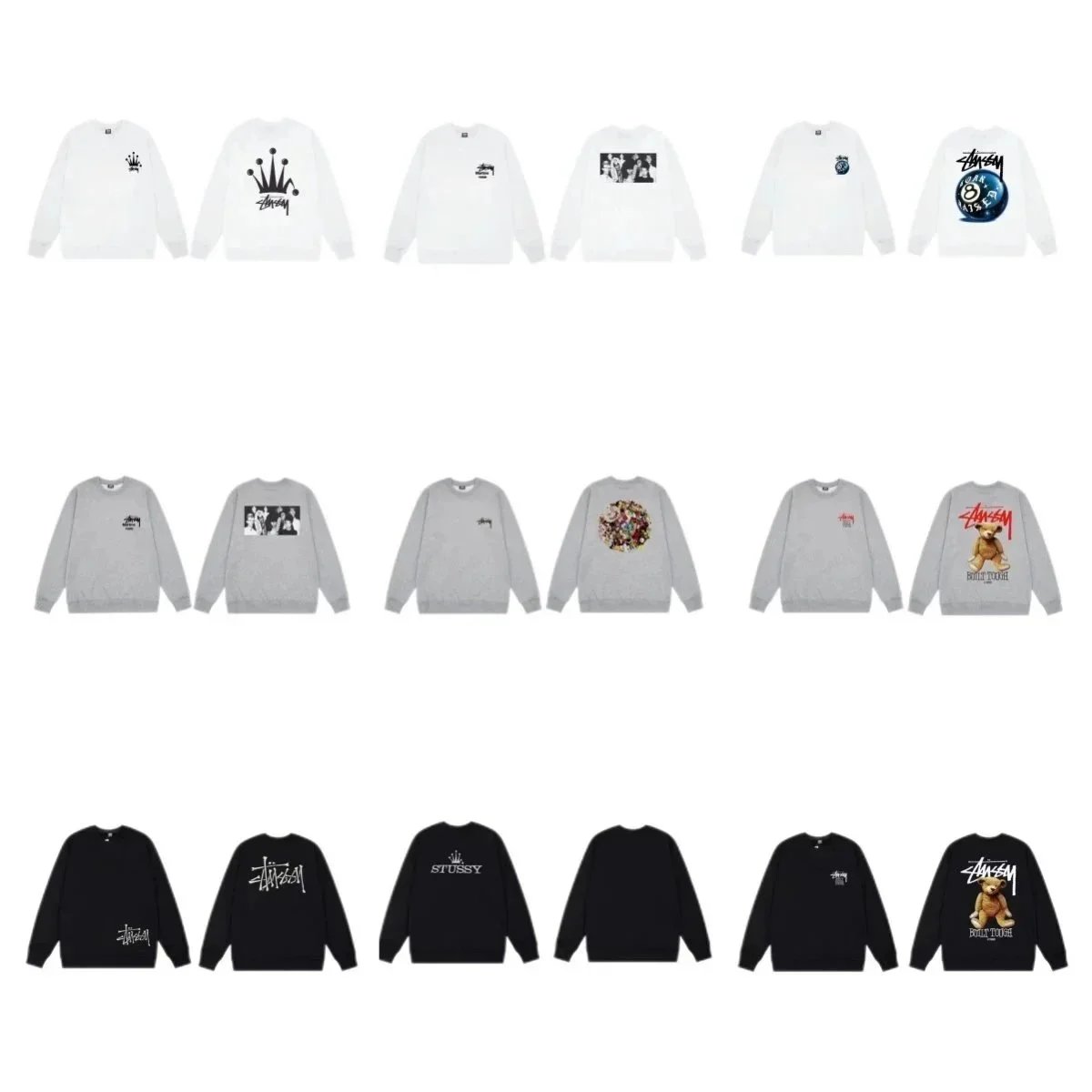 Stussy Crewneck Sweatshirts Collection - White, Gray, Black