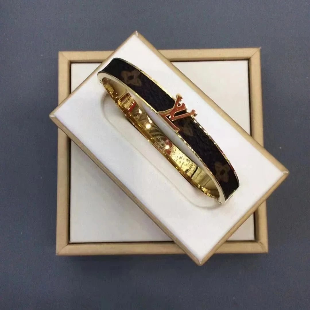 Louis Vuitton Monogram Canvas Bangle Bracelet Gold Tone