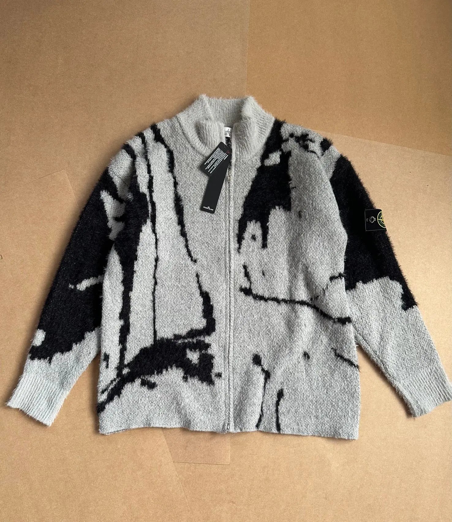Stone Island Abstract Pattern Knit Zip-Up Sweater