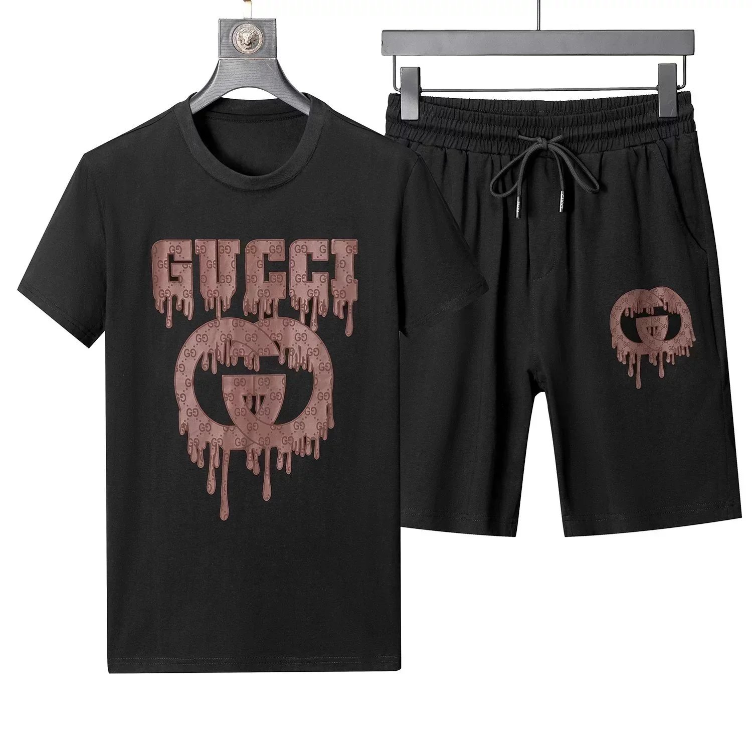 GUCHI Drip Logo Black T-Shirt and Shorts Set for Men