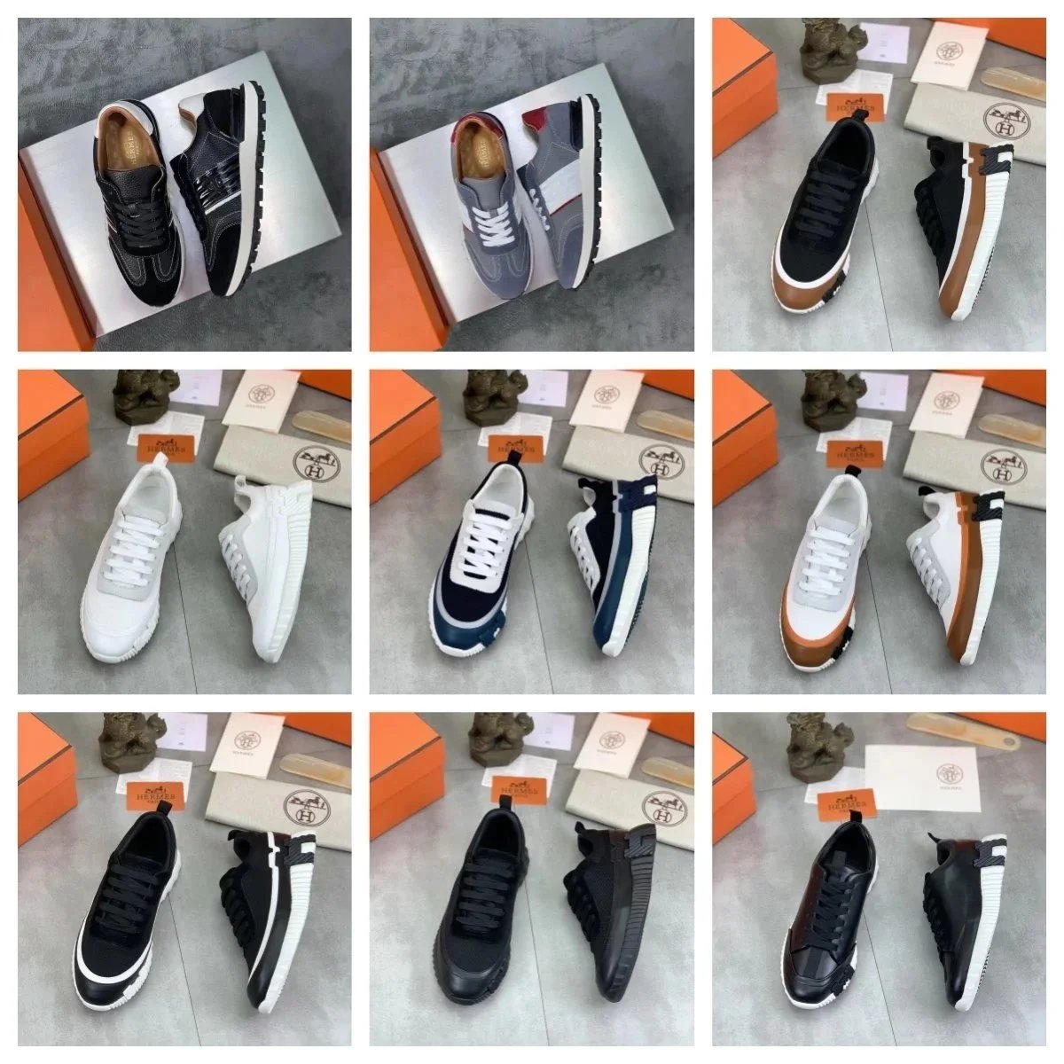 Hermès Sneakers Men Women Fashion Leather Running Shoes
