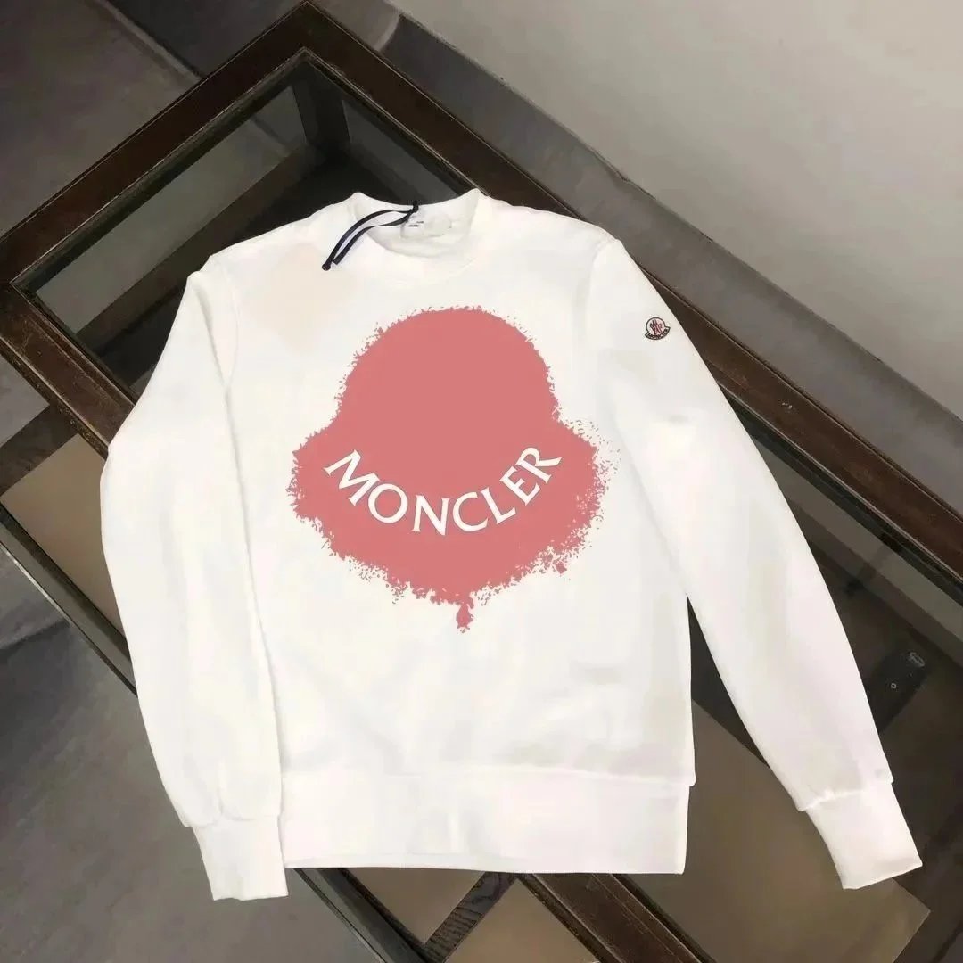 Moncler White Sweatshirt with Pink Logo Print