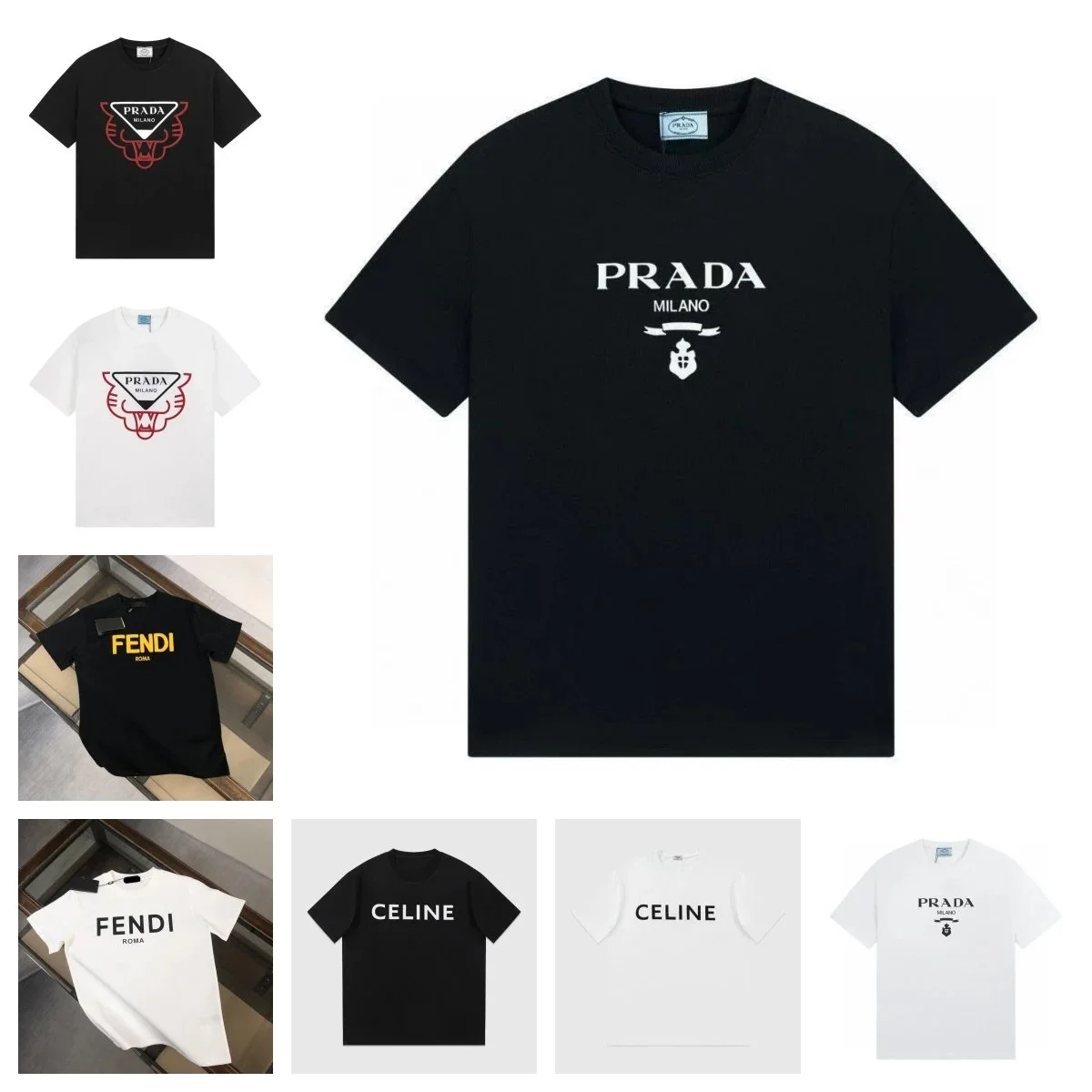 Prada Milano Logo T-Shirt Black Men's Fashion Tee
