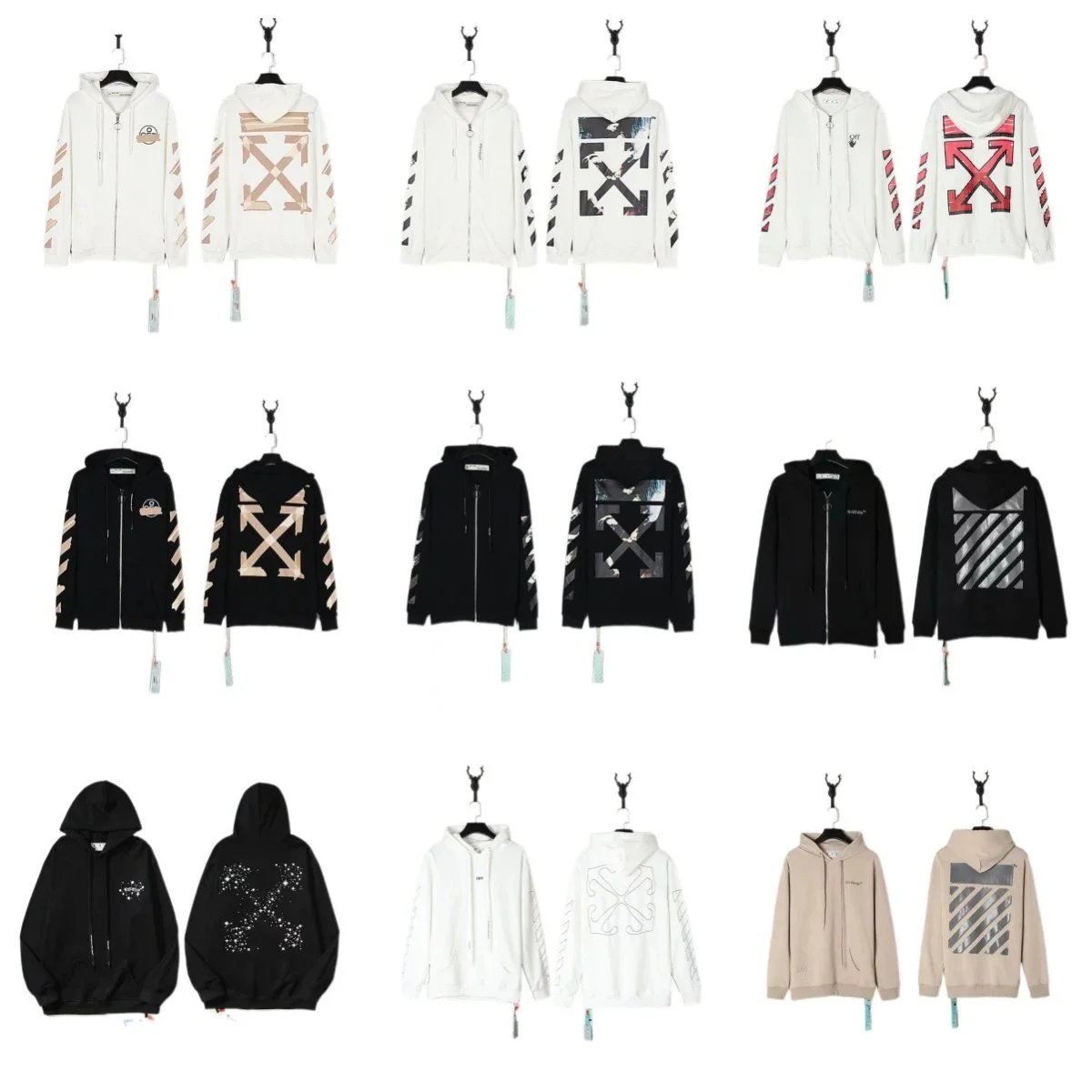 OFF-WHITE Hoodie Sweatshirt Men Women Streetwear Zip Up Jacket
