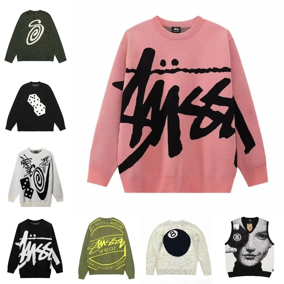 Stussy Graffiti Knit Sweater Oversized Streetwear Pullover