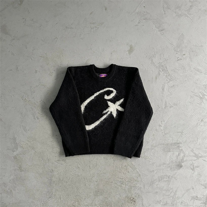 C* Black Knit Sweater with White Logo Design