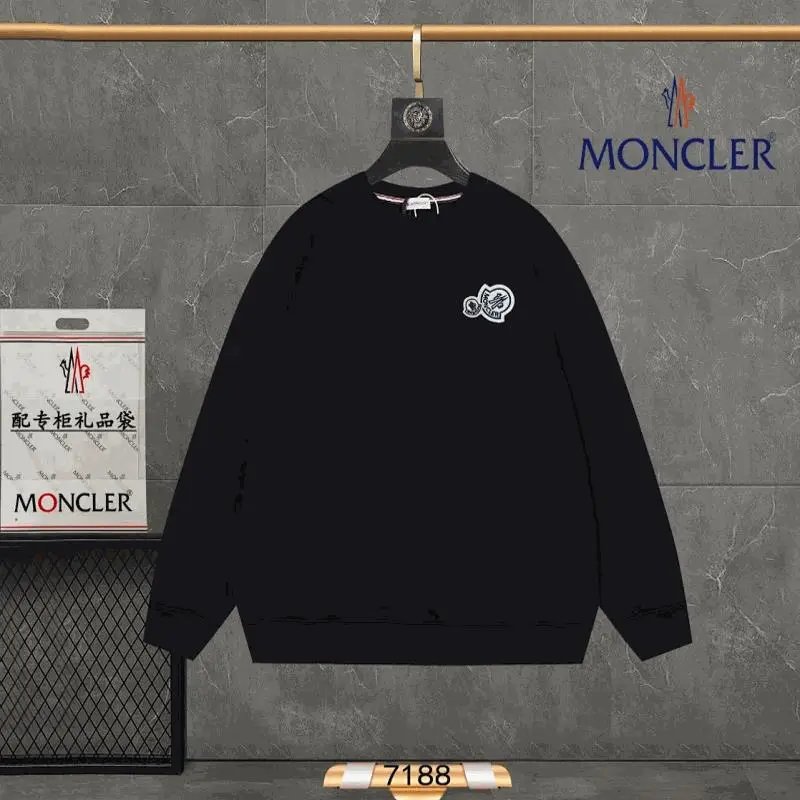 MONCLER Black Crewneck Sweatshirt with Logo Patch
